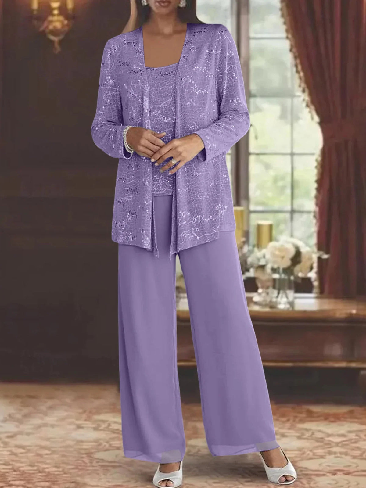 Ensemble pantalon femme habillé à paillettes manches longues 7