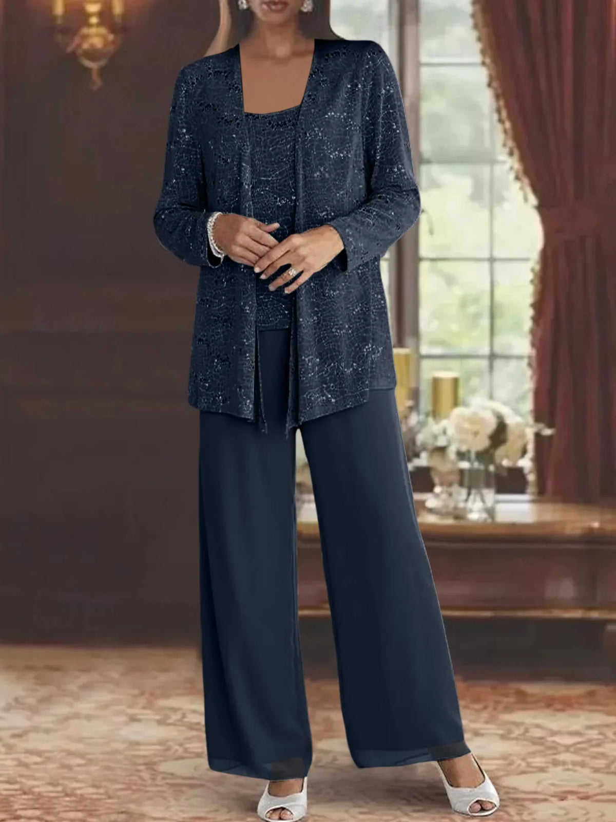 Ensemble pantalon femme habillé à paillettes manches longues 8