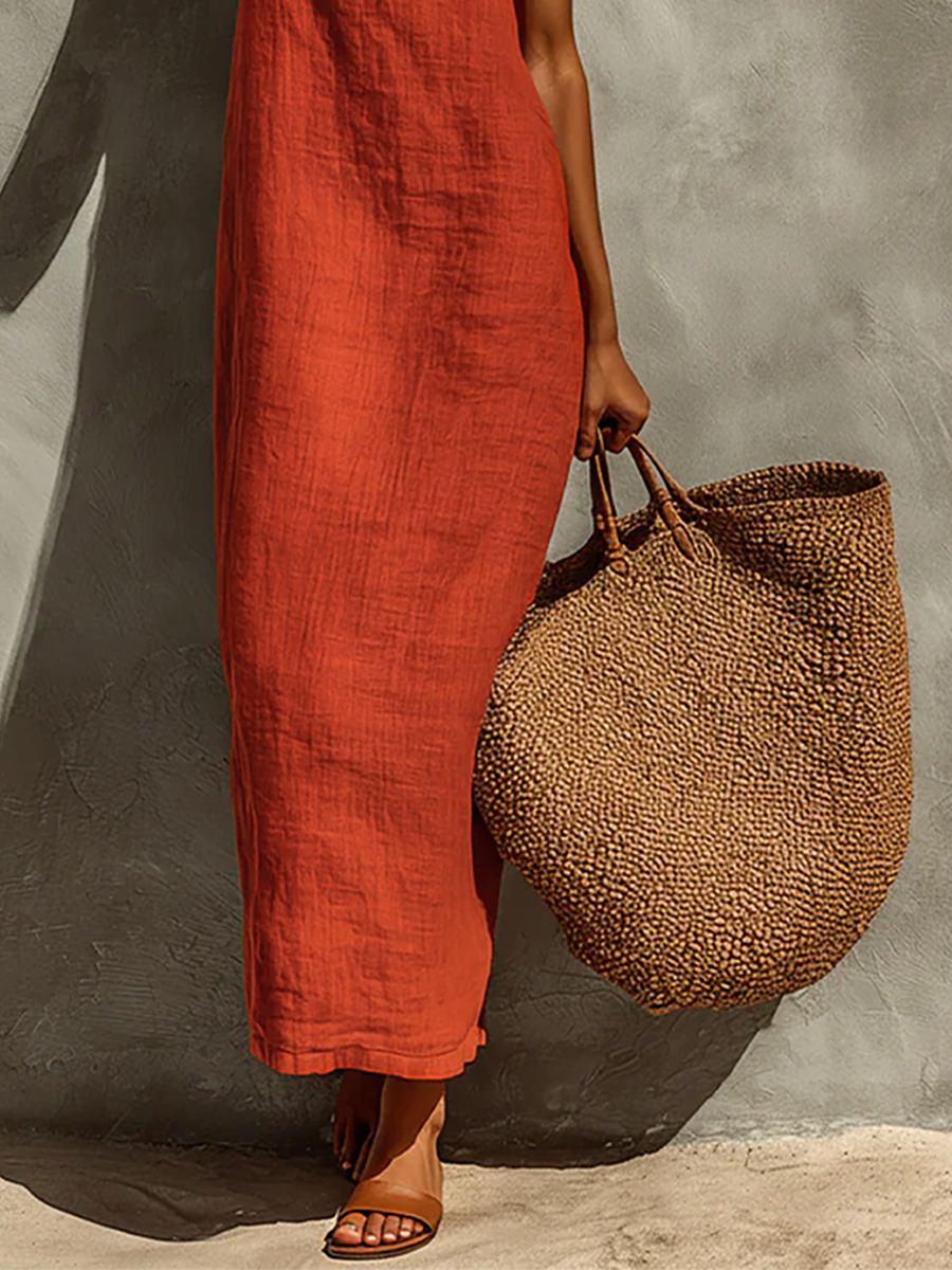 Nine – Robe maxi en coton style bohème à fines bretelles et col carré femme