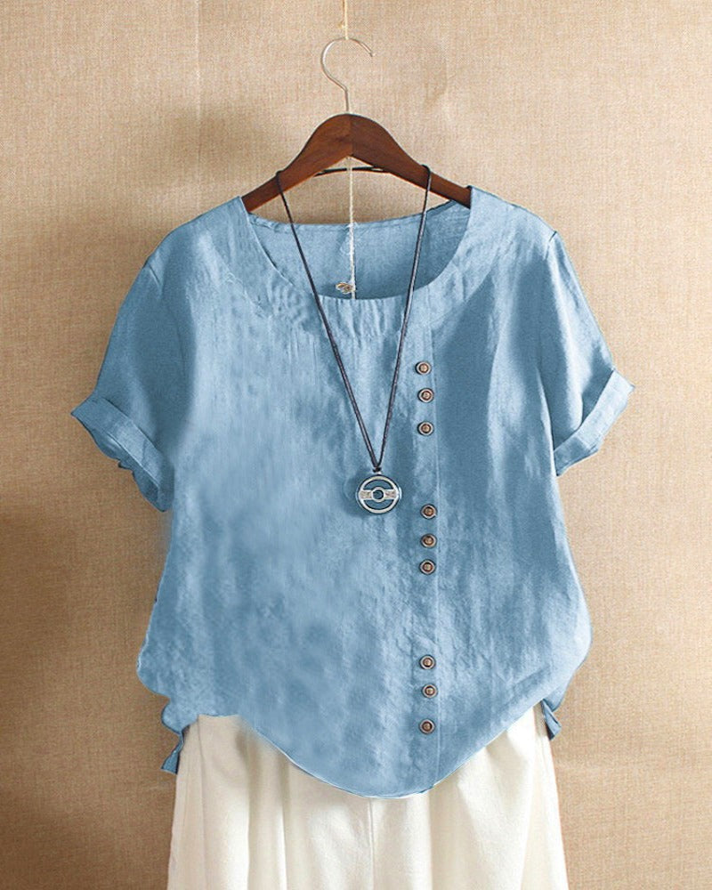 Maëva – Blouse d’été à manches courtes et col rond femme
