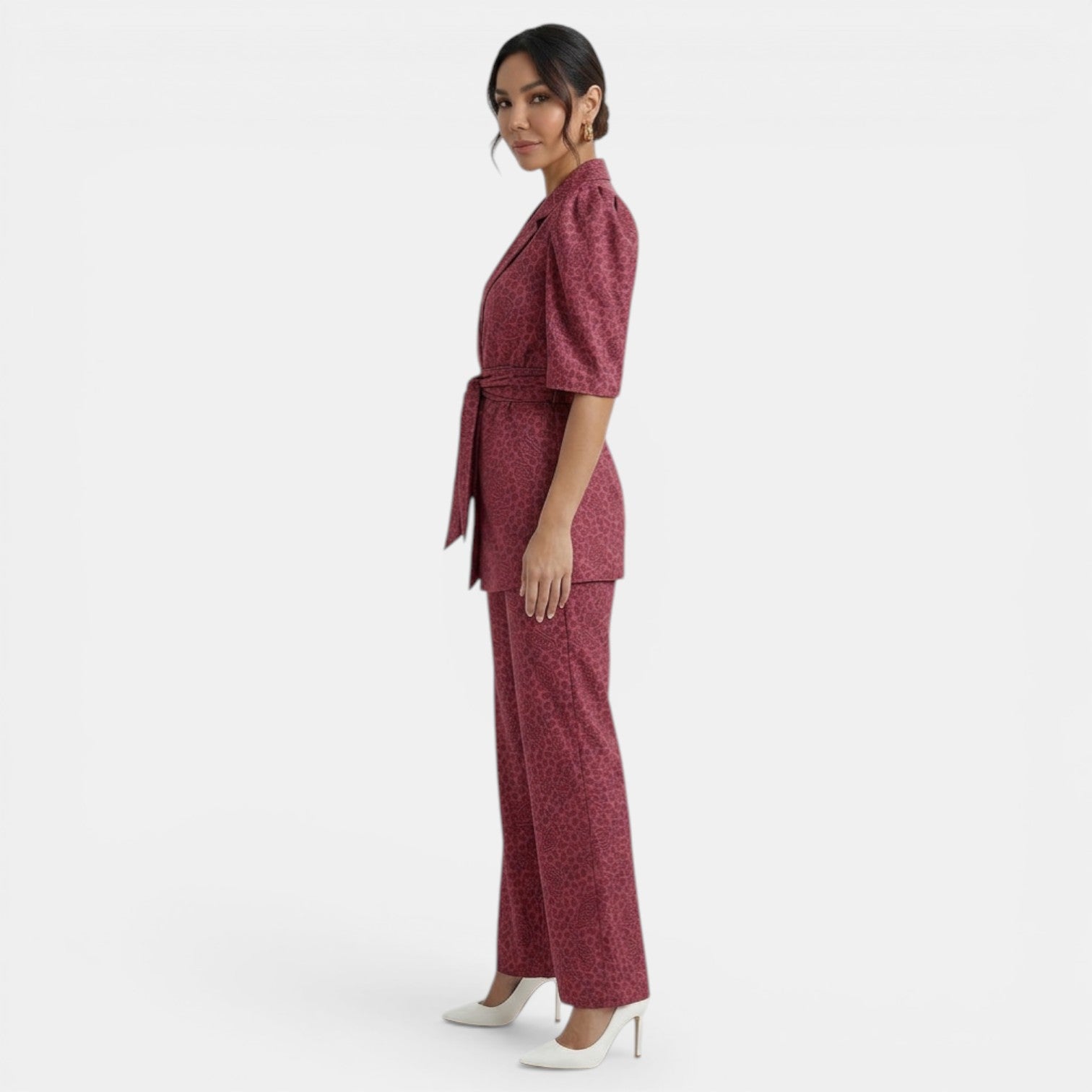 Charlotte – Ensemble deux pièces femme avec blouse à manches bouffantes et pantalon droit