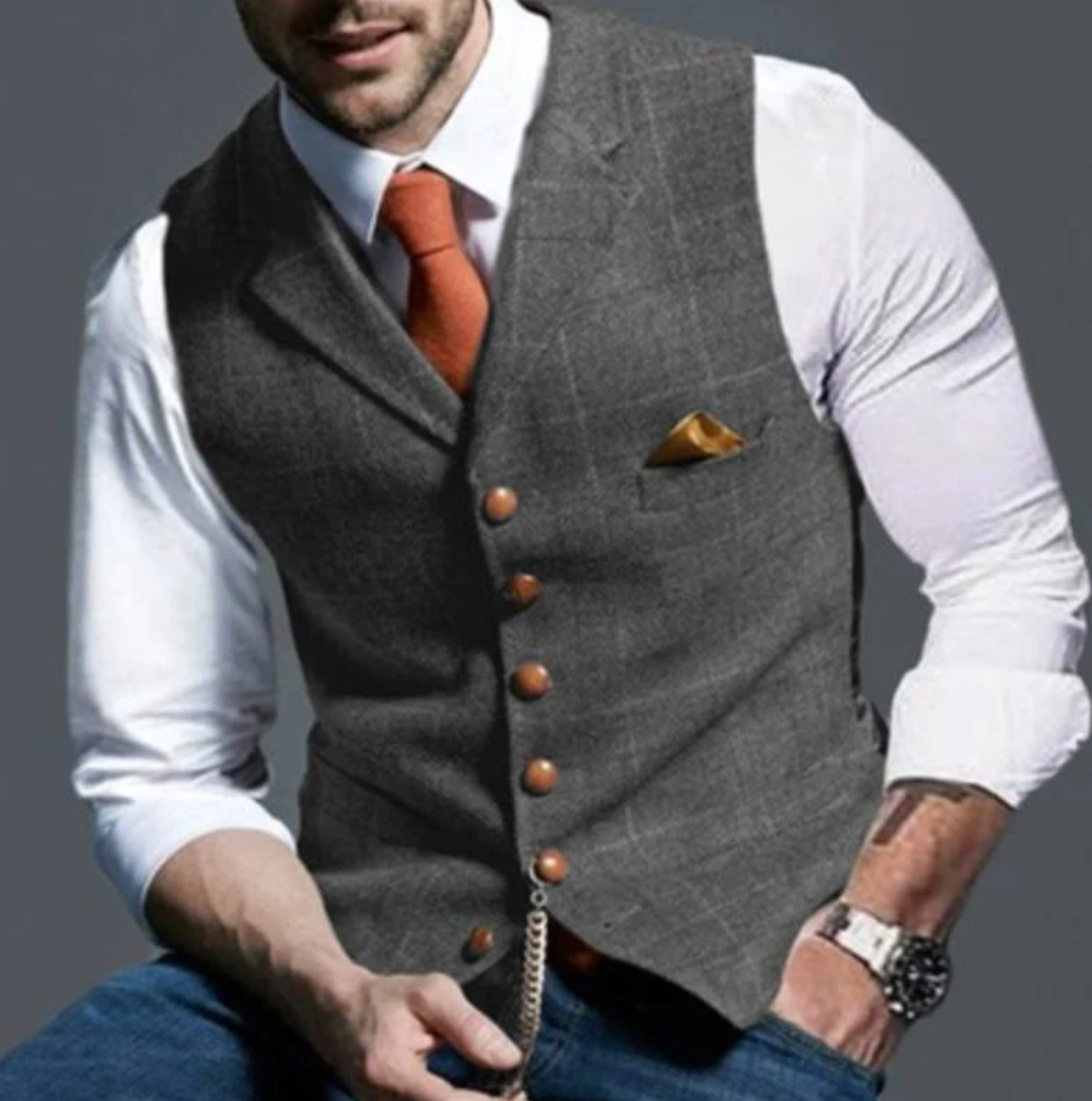 Gilet de costume homme à carreaux col en V boutonné 6