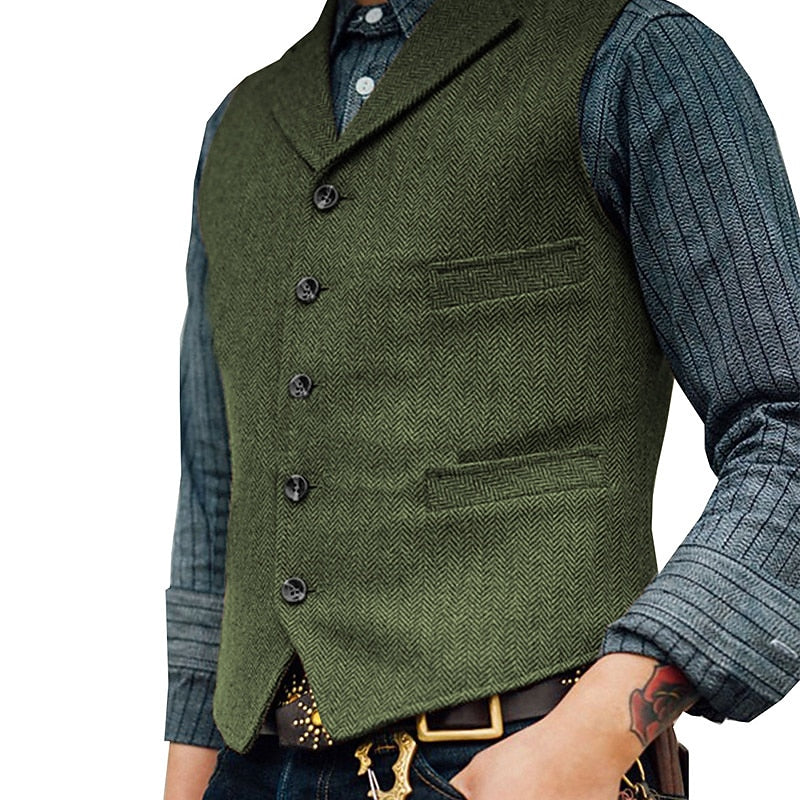 Gilet de costume homme à chevrons col cranté boutonné 3