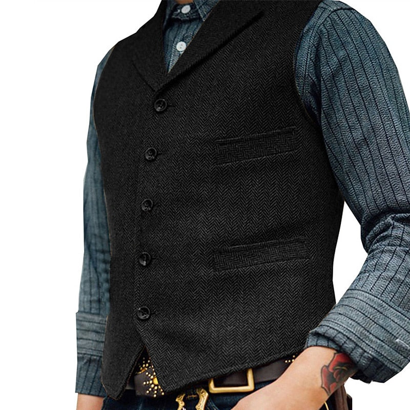 Gilet de costume homme à chevrons col cranté boutonné 4