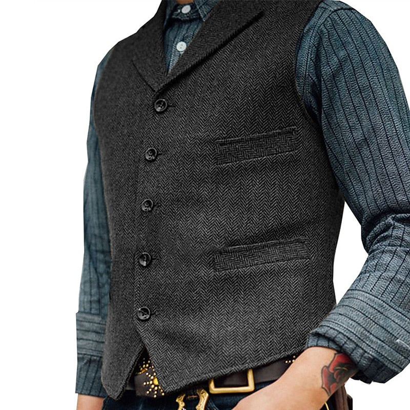 Gilet de costume homme à chevrons col cranté boutonné 7