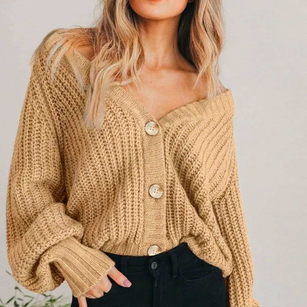 Gilet en grosse maille femme col V à manches ballon 4