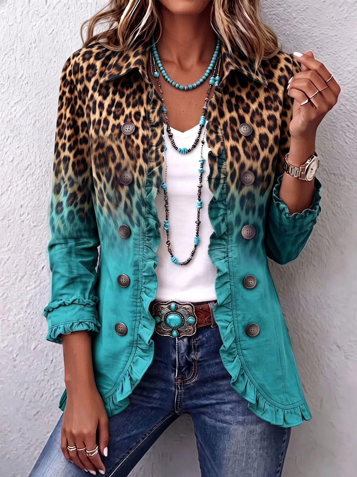 Gilet femme à volants et imprimé léopard 5
