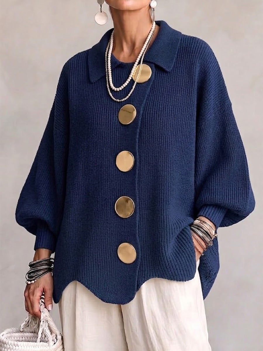 Gilet femme oversize en maille à gros boutons et grand col 1