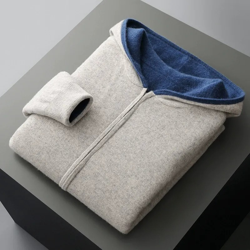 Gilet homme à capuche zippé en laine 5