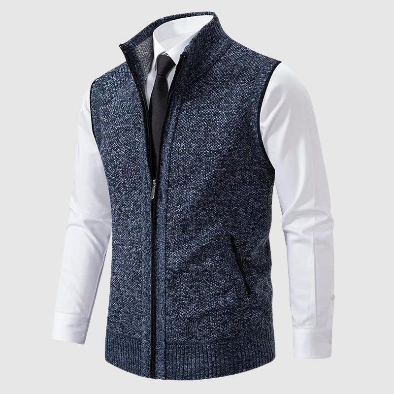 Gilet homme sans manches en laine zippé à col rabattu 3