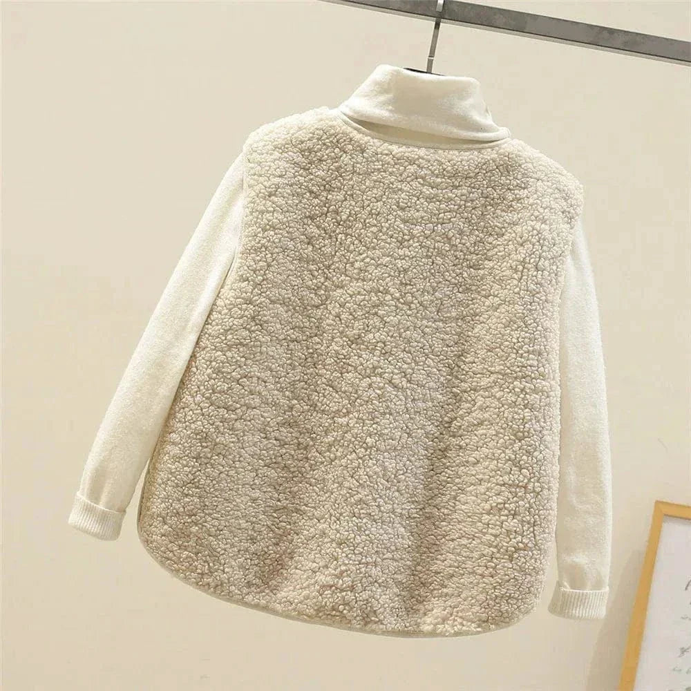 Gilet sans manches femme boutonné à poches et coupe droite 6