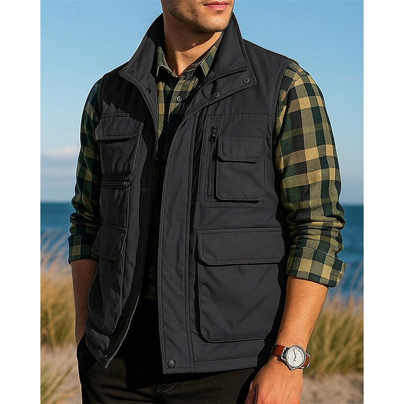 Gilet utilitaire homme sans manches multipoches à col montant 1