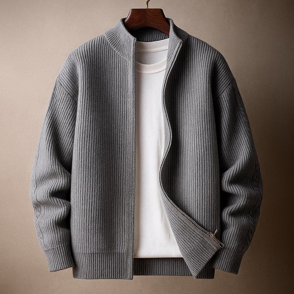 Gilet zippé homme en maille côtelée à col montant 2