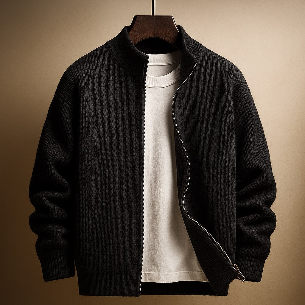 Gilet zippé homme en maille côtelée à col montant 3