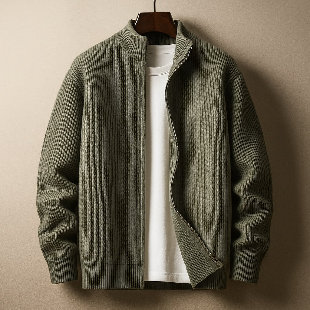 Gilet zippé homme en maille côtelée à col montant 6