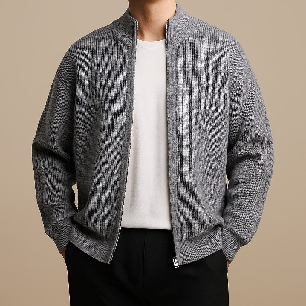 Gilet zippé homme en maille côtelée à col montant 7