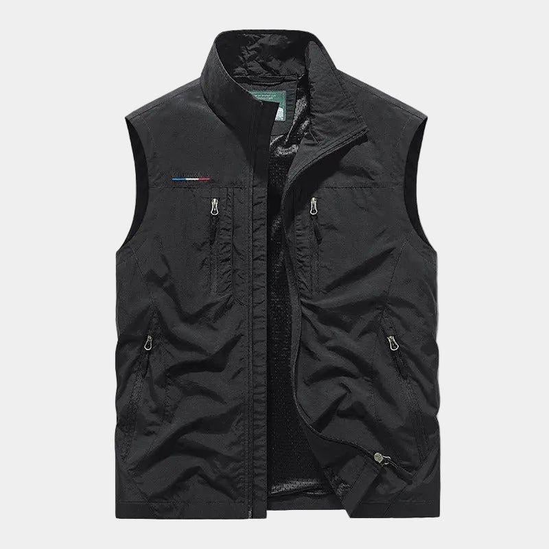 Gilet zippé sans manches homme col montant à poches poitrine 3