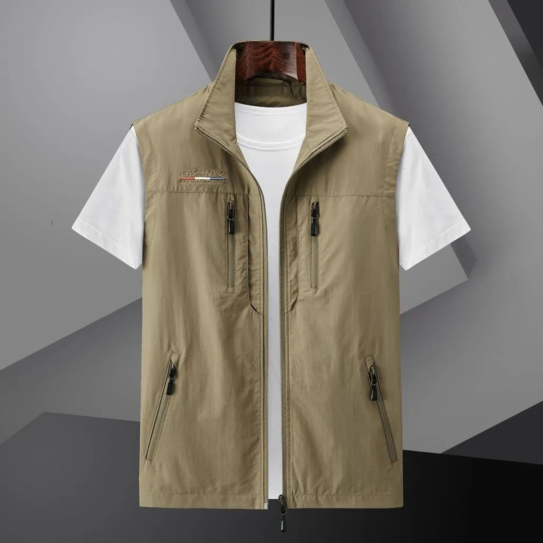 Gilet zippé sans manches homme multi-poches à col montant 1