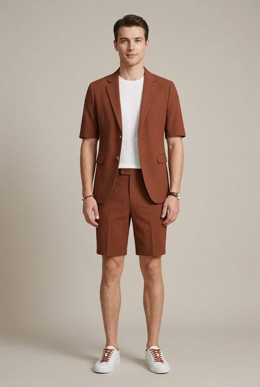 Corentin – Ensemble deux pièces à carreaux : blazer à manches courtes et short assorti homme