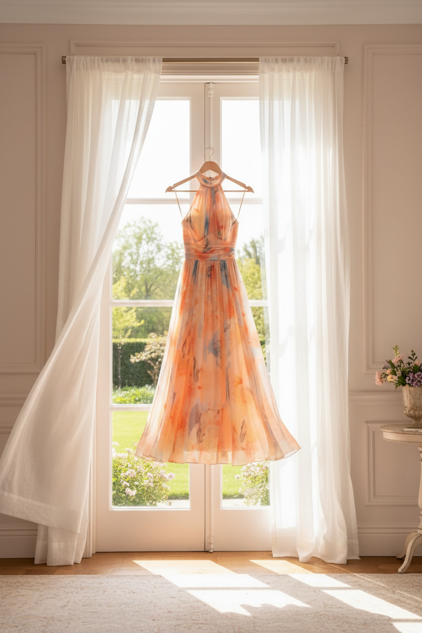 Flavie – Robe maxi fleurie pêche fluide dos-nu invitée de mariage femme