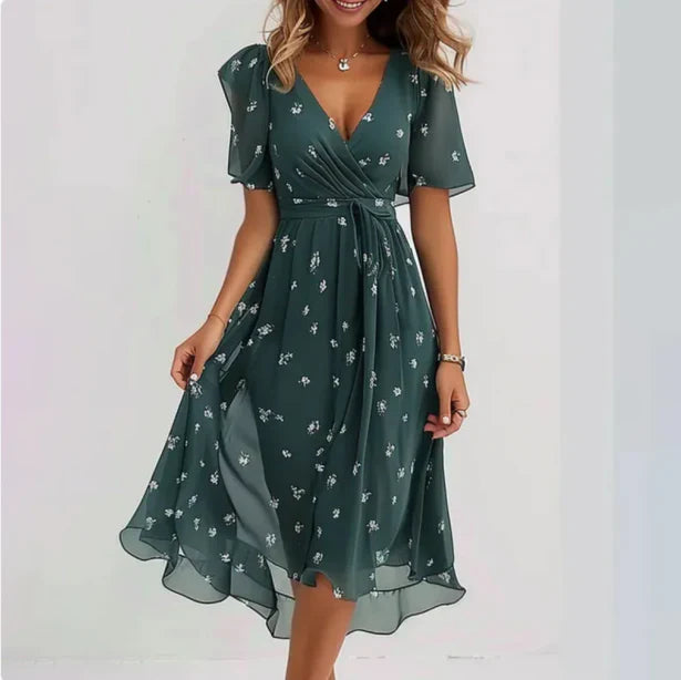 Margot – Robe portefeuille midi à col en V femme