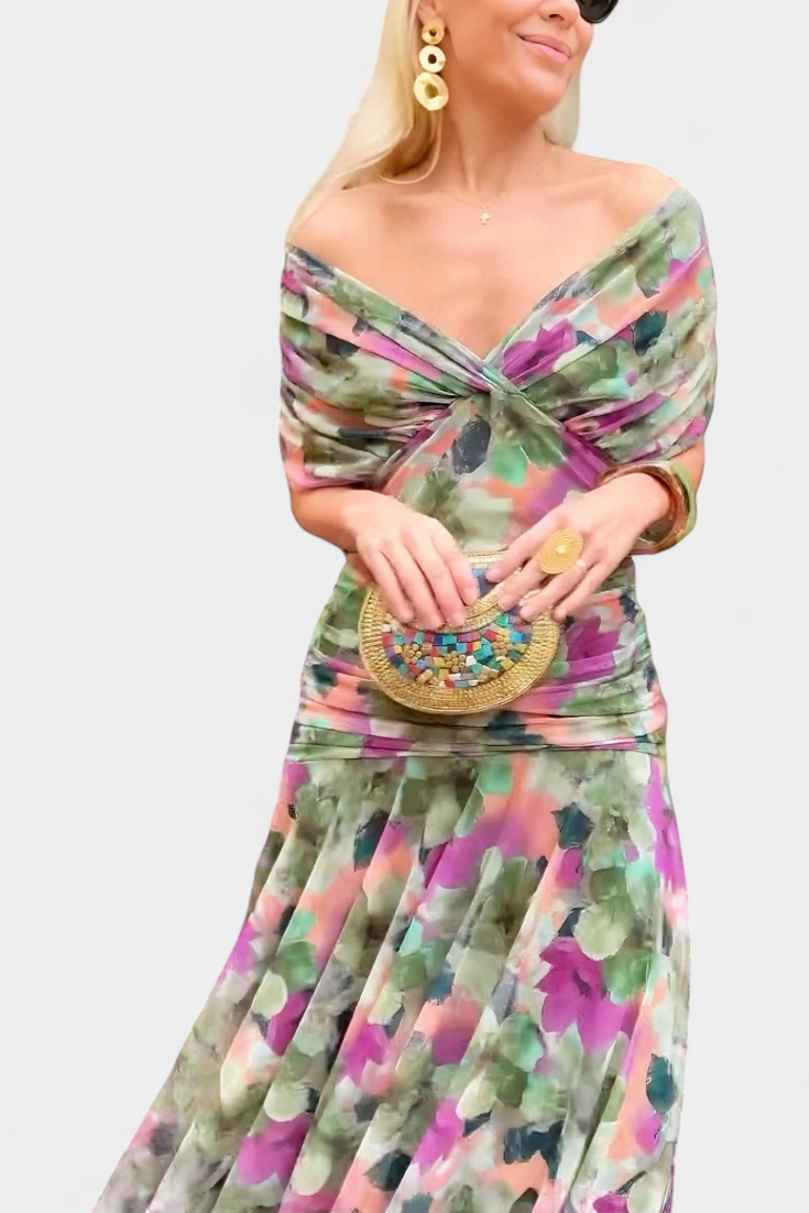 Clémence – Robe midi élégante à épaules dénudées femme
