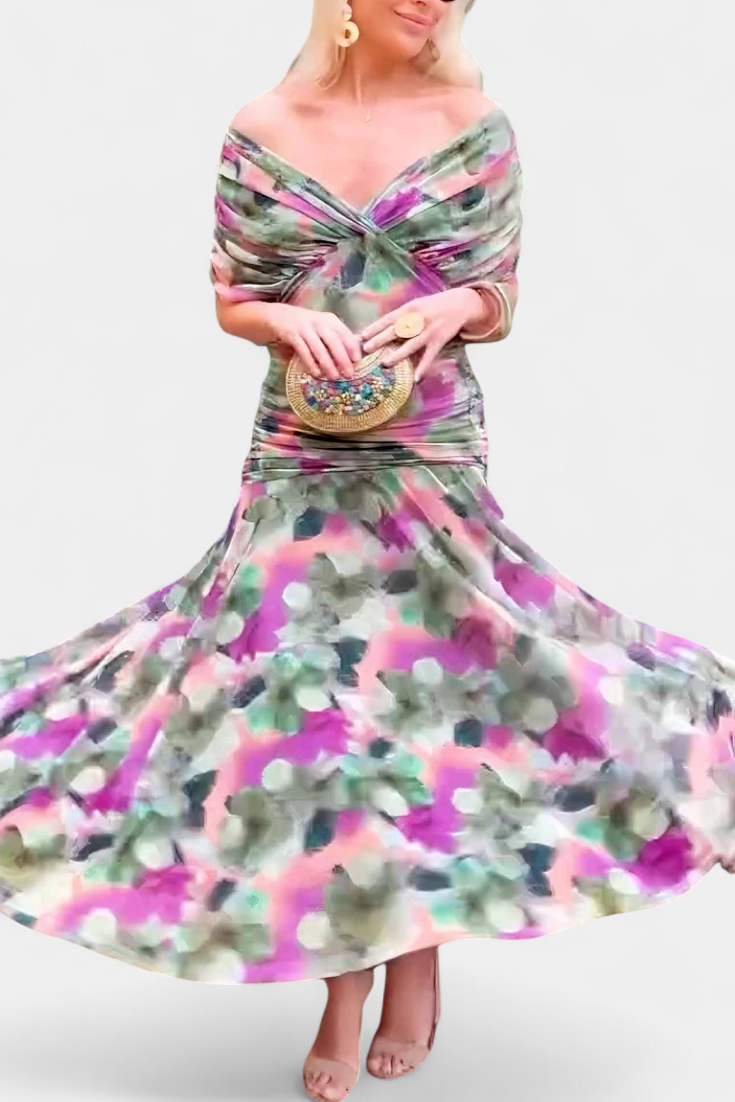 Clémence – Robe midi élégante à épaules dénudées femme