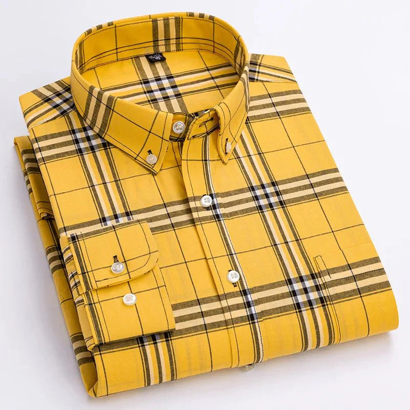 Mathieu – Chemise décontractée à carreaux à manches longues avec boutons homme