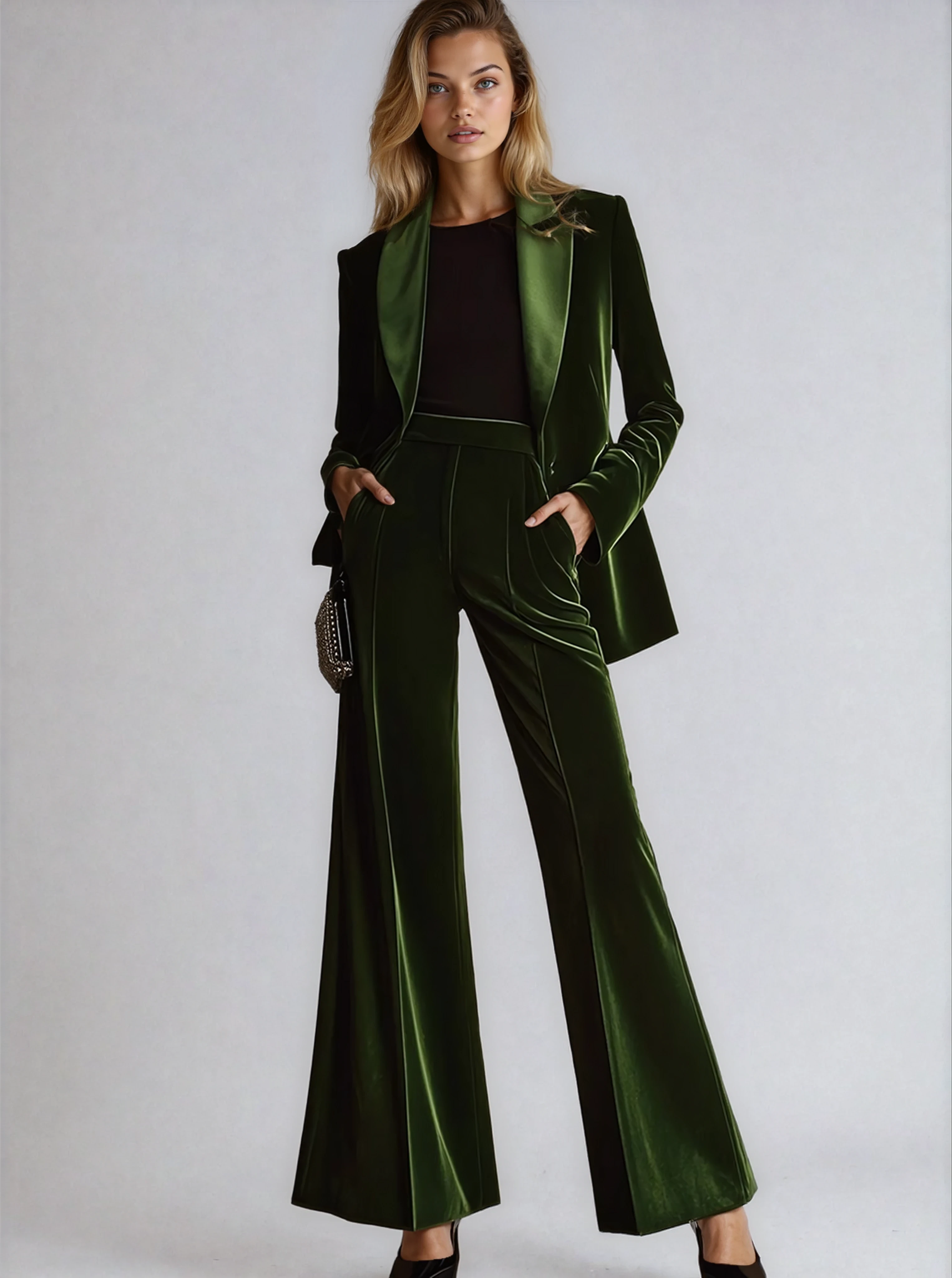 Élodie – Ensemble blazer en velours et pantalon large femme