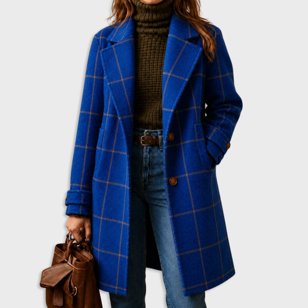 Manteau à carreaux femme coupe droite boutonné 3