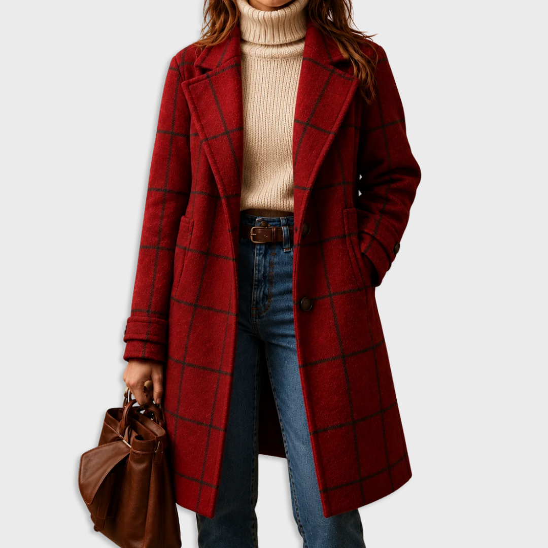 Manteau à carreaux femme coupe droite boutonné 4