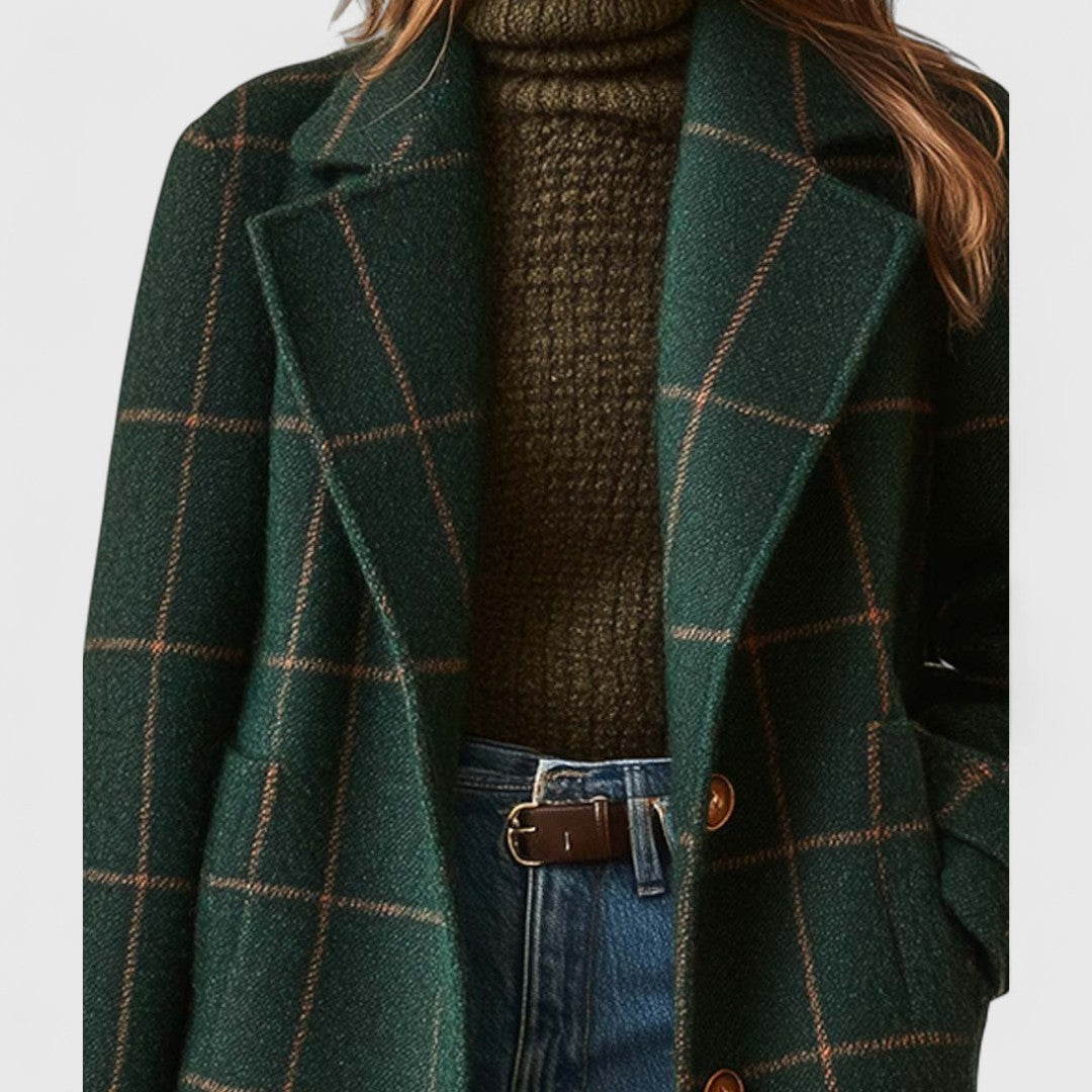 Manteau à carreaux femme coupe droite boutonné 6