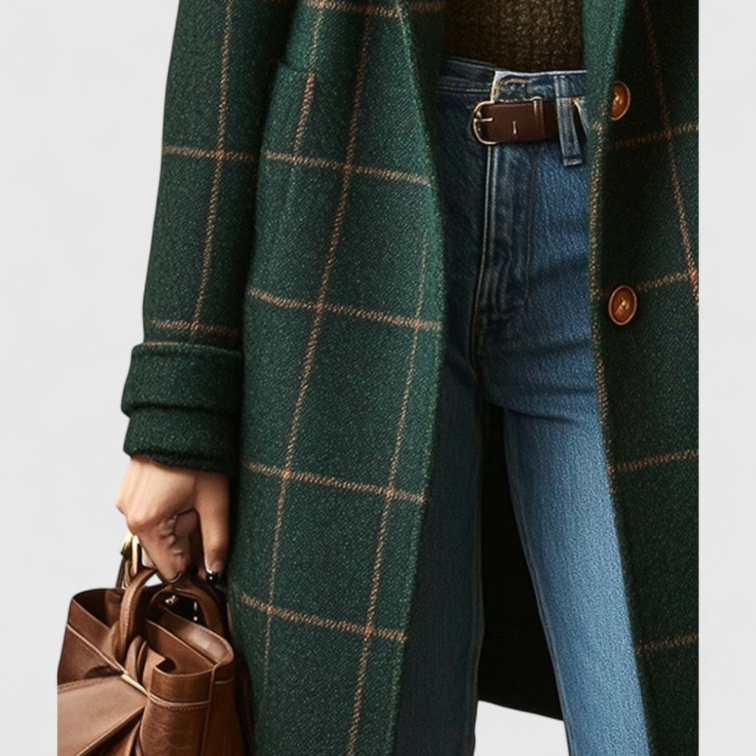 Manteau à carreaux femme coupe droite boutonné 8