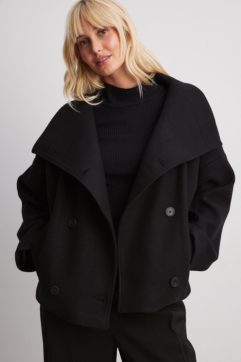 Manteau court femme en laine oversize double boutonnage 1
