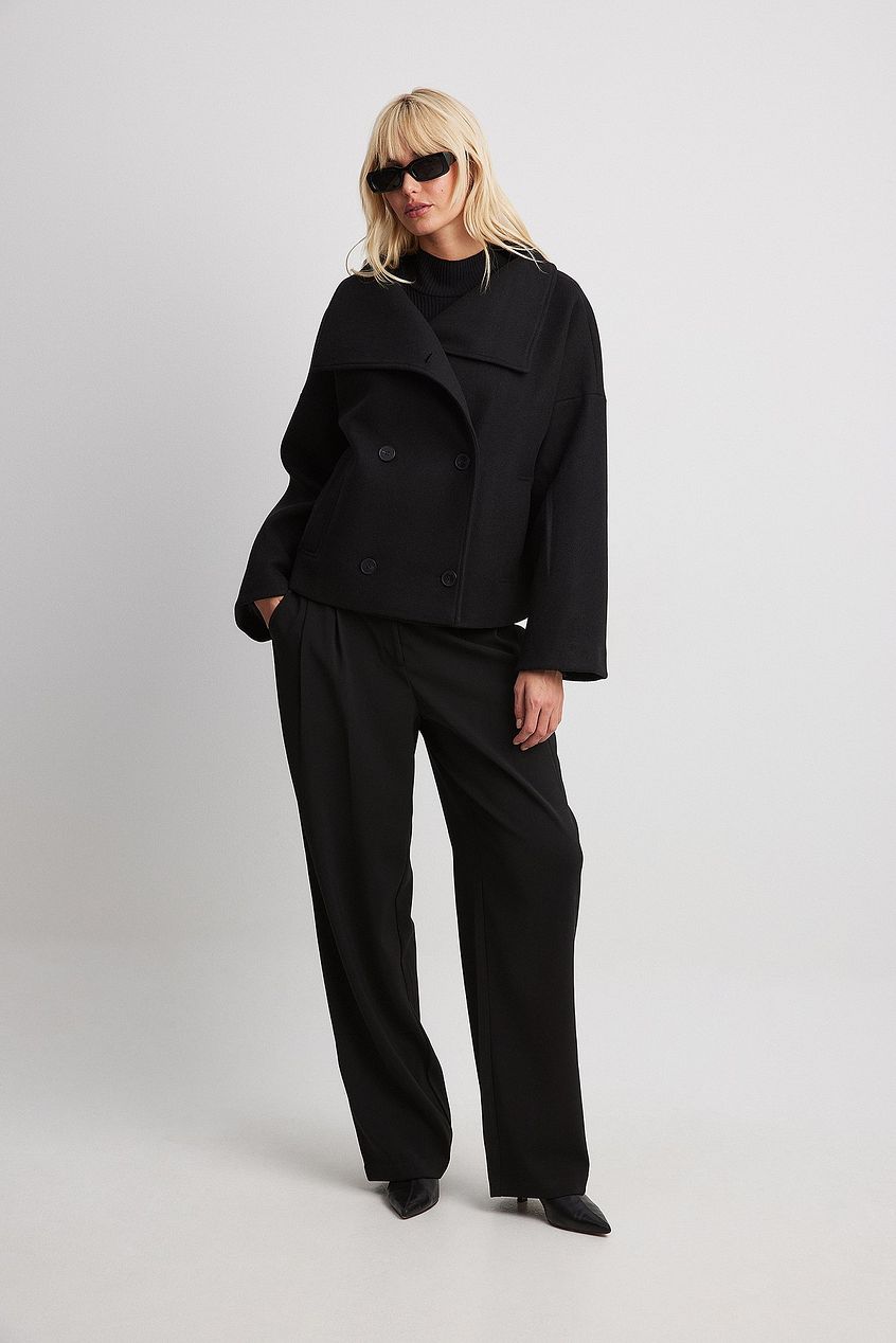 Manteau court femme en laine oversize double boutonnage 6