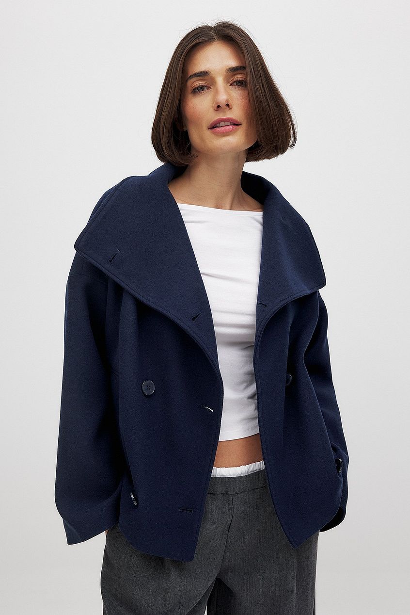 Manteau court femme en laine oversize double boutonnage 8
