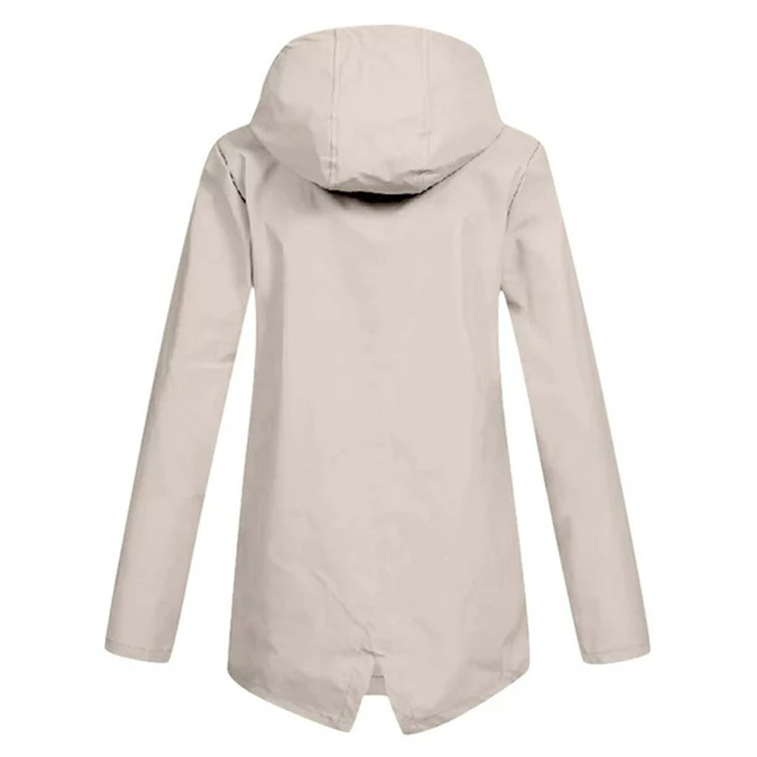 Manteau de pluie femme long imperméable à capuche réglable et poches à rabat 8