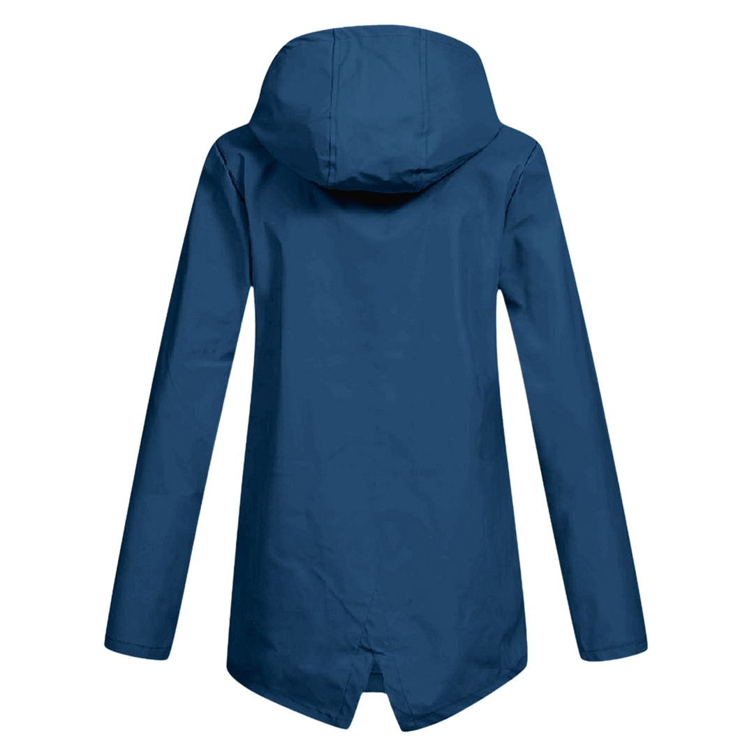 Manteau de pluie femme long imperméable à capuche réglable et poches à rabat 9