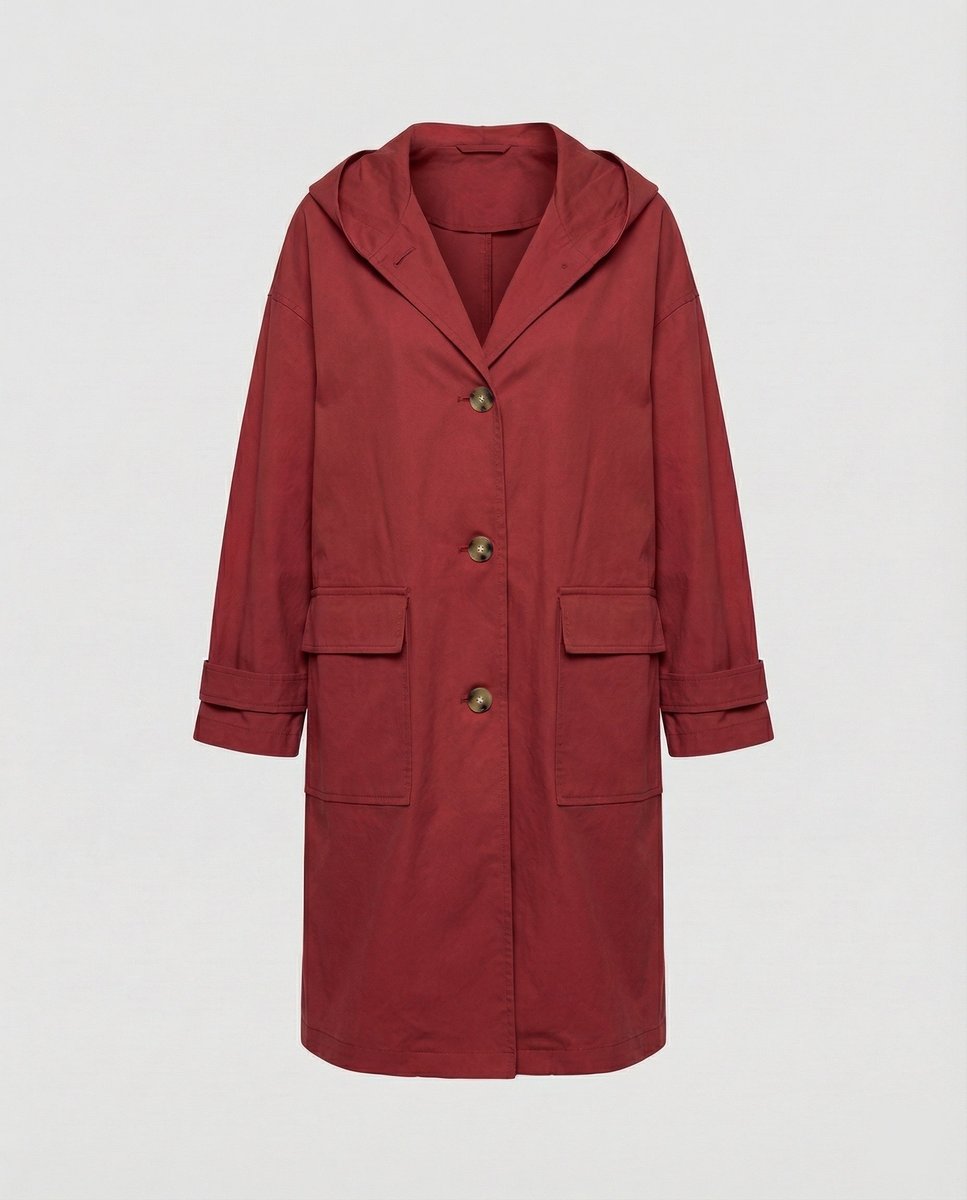 Manteau long à capuche femme déperlant boutonné 4