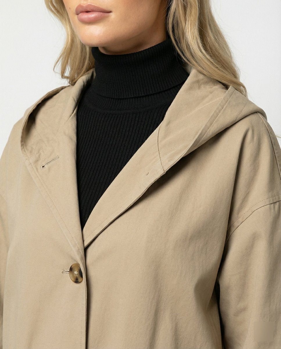 Manteau long à capuche femme déperlant boutonné 5