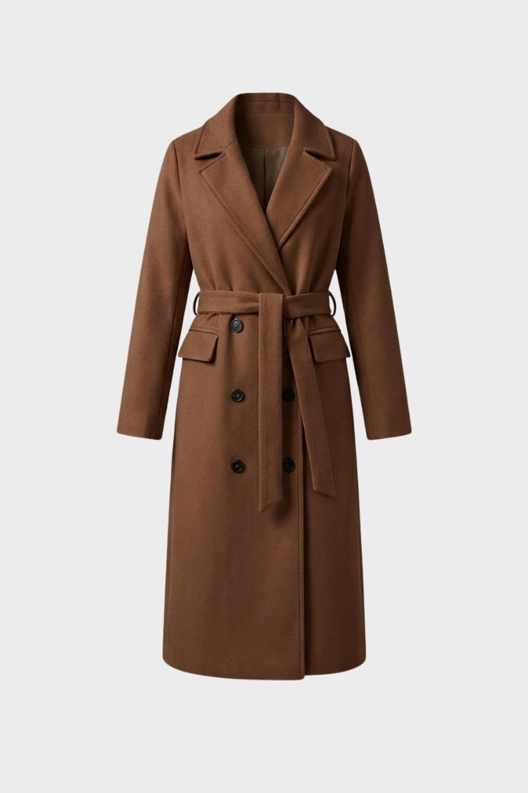 Manteau long femme en laine ceinturé à col cranté 3