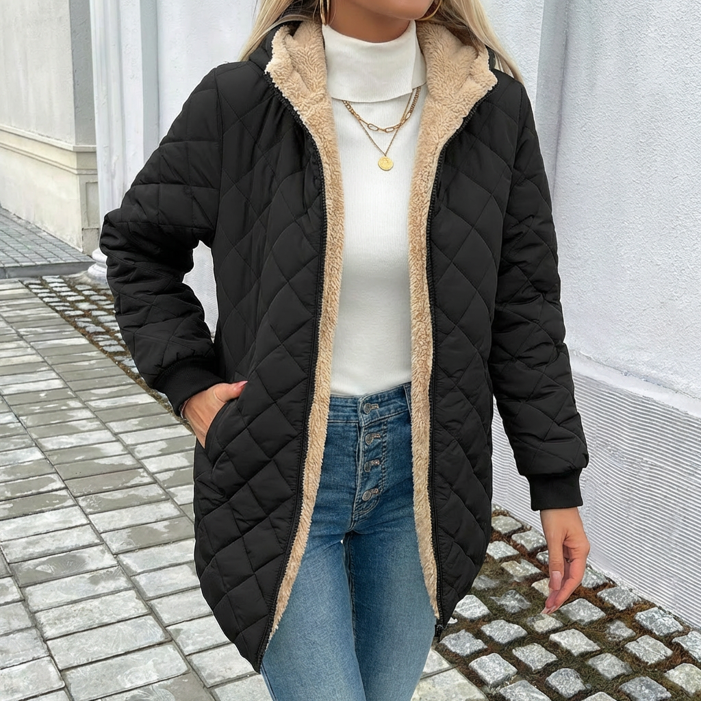 Manteau matelassé à capuche femme long zippé 2