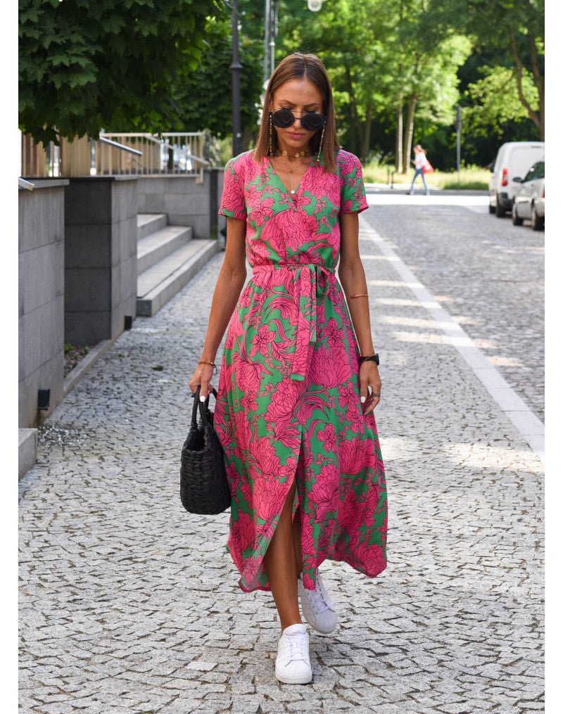 Noémie – Robe midi portefeuille à imprimé femme