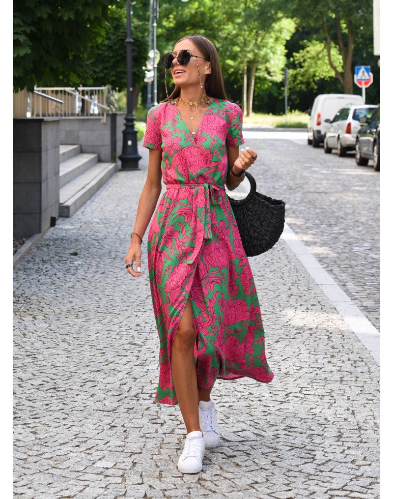 Noémie – Robe midi portefeuille à imprimé femme
