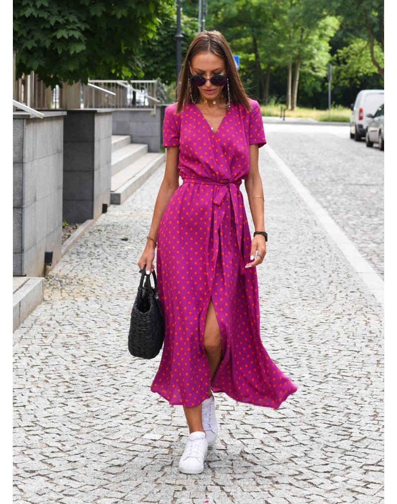 Noémie – Robe midi portefeuille à imprimé femme
