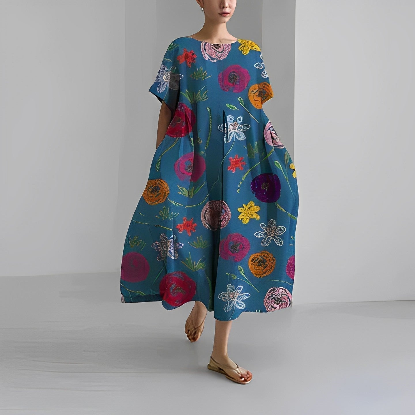 Inès – Robe midi ample à imprimé femme