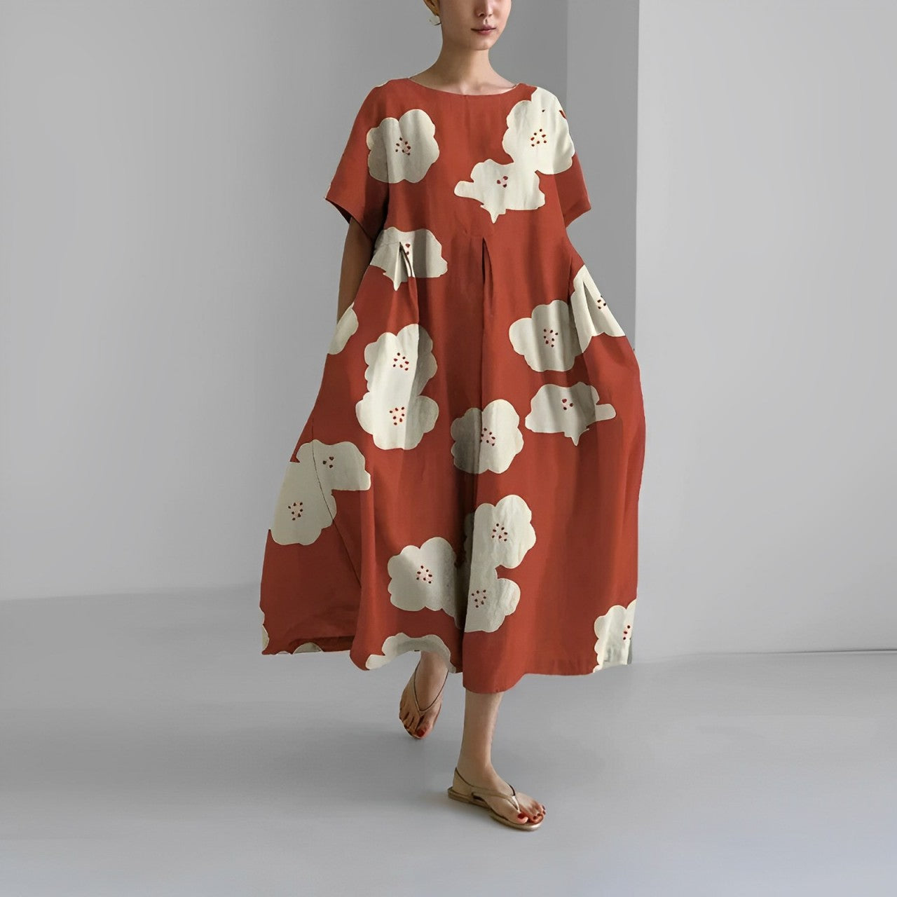 Inès – Robe midi ample à imprimé femme
