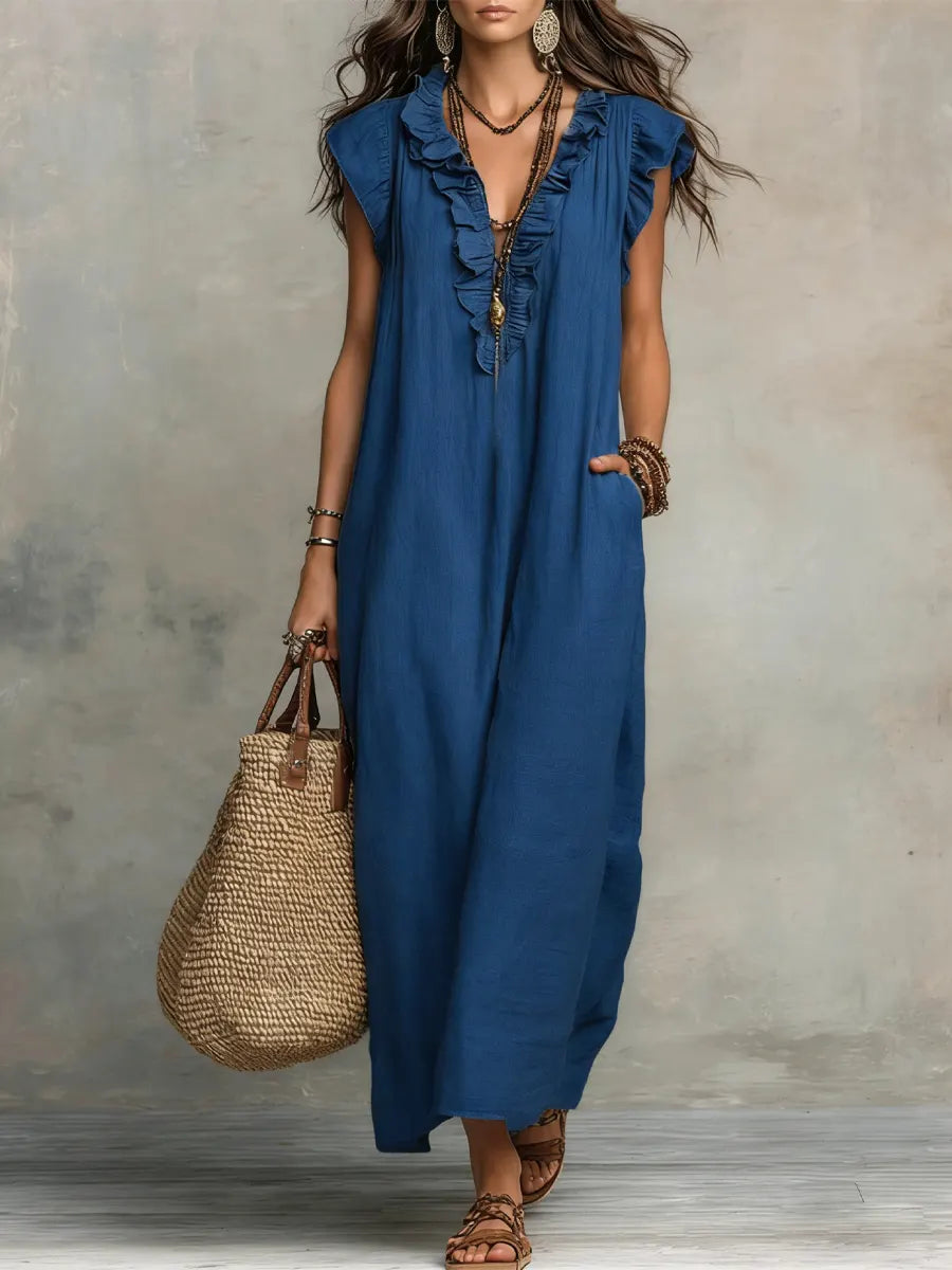 Robe longue bohème fluide en lin et coton
