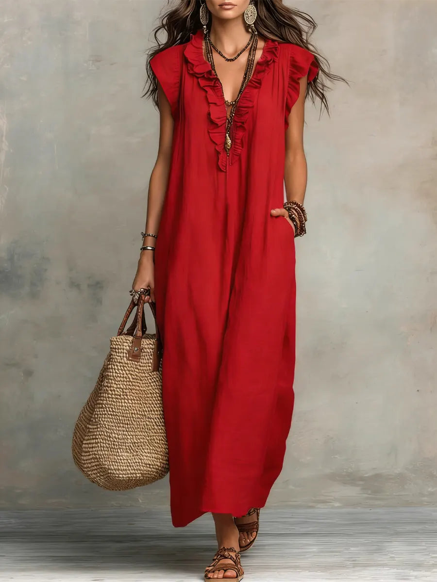 Robe longue bohème fluide en lin et coton