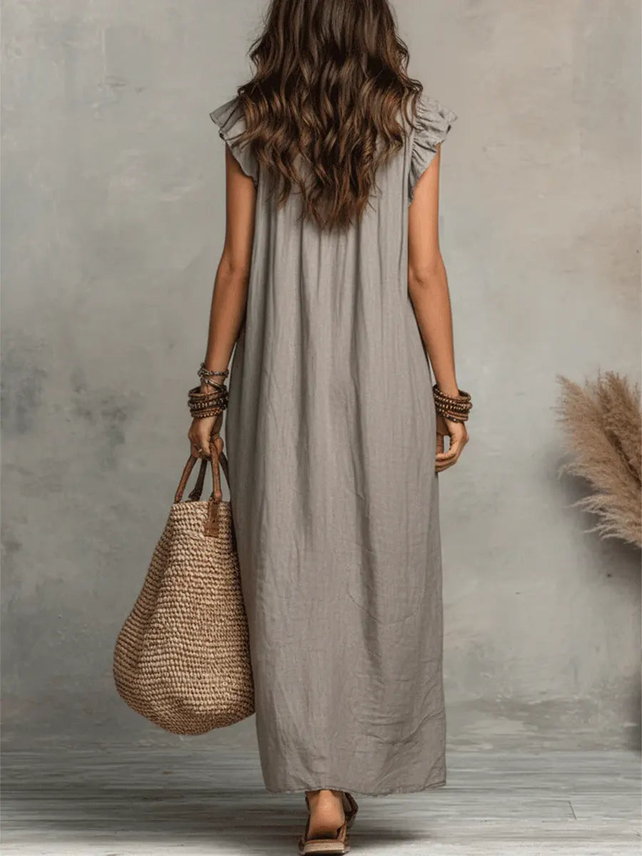 Robe longue bohème fluide en lin et coton